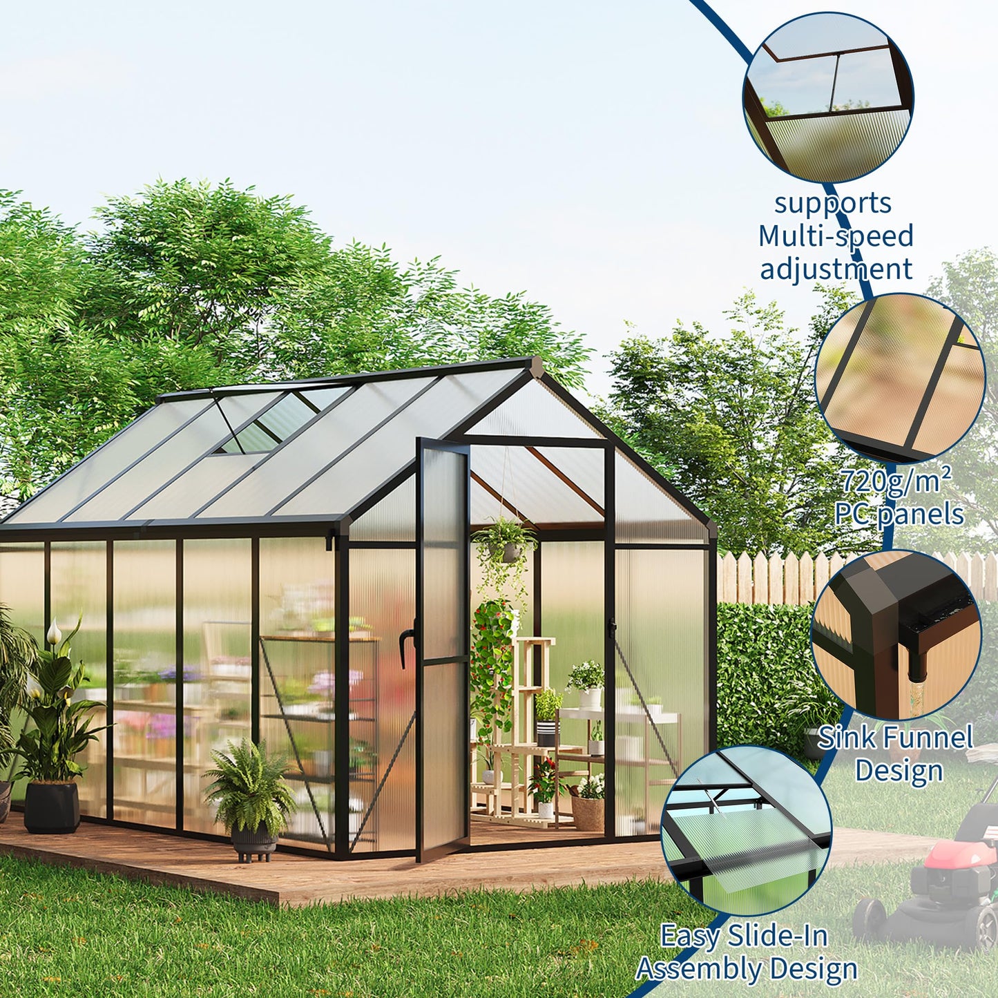 IDEALHOUSE 6×10 FT Greenhouse, Large Walk in Greenhouses for Outdoors and Garden Planting, Polycarbonate Greenhouse with Enhanced Aluminum Frame, Green Houses with Quick Setup Structure and Roof Vent