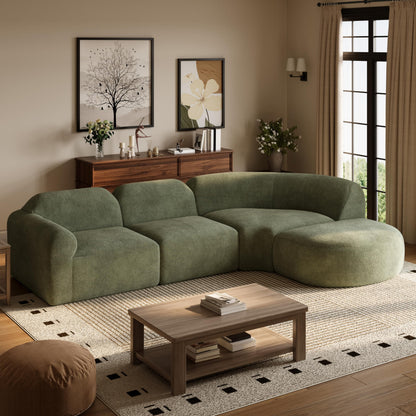 Christopher Knight Home Midel 111" Modular L-Shape Sofa Couch with Chaise Lounge, Modern Boneless Sofa for Living Room, Fabric Upholstered Cloud Couch with Deep Seat, Olive Green