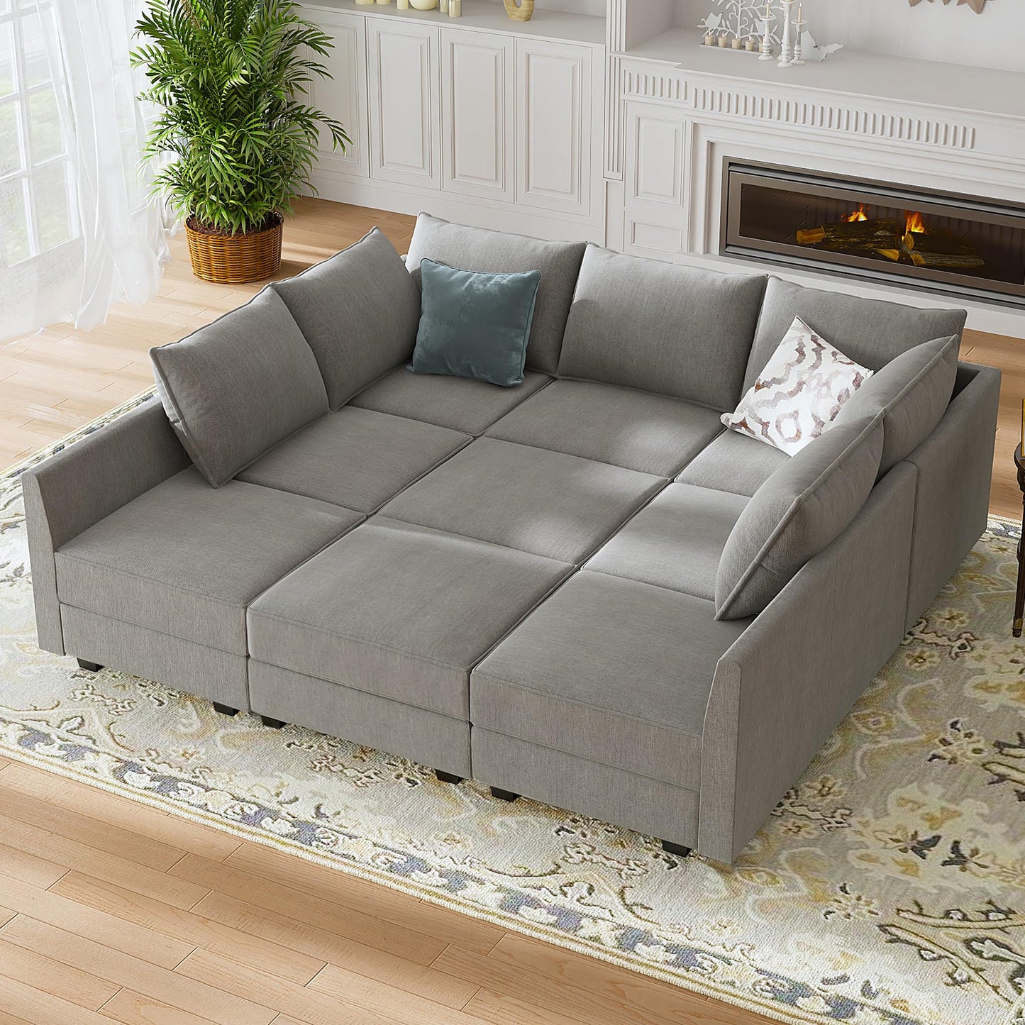 HONBAY Modular Sectional Sofa with Storage Modular Sleeper Sectional Sofa Oversized Sectional Couch for Living Room, Grey