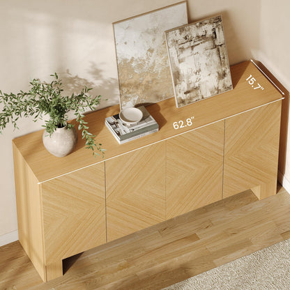 ModernMate 63" Sideboard Buffet Cabinet with Storage, Wood Storage Cabinet with 4 Doors, Large Credenza Sideboard with Adjustable Shelve, Buffet Table for Kitchen, Dining Room, Hallway, Natural Oak