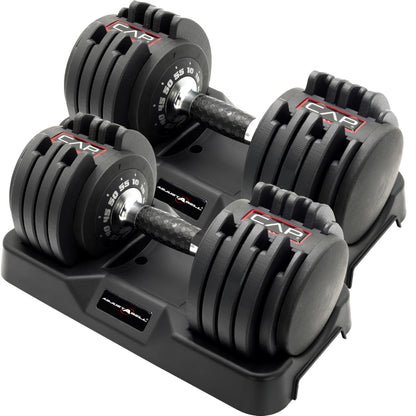 CAP ADJUSTABELL® 55 lb Pair of Adjustable Dumbbells with Contoured Full Rotation Handle, Honeycomb Chrome and Black Handle