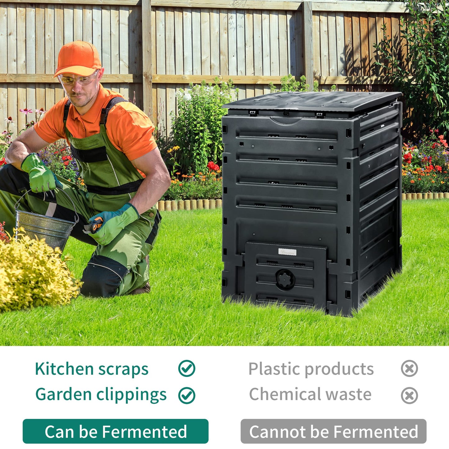 YITAHOME 120 Gallon (450L) Large Outdoor Compost Bin, Composter Box with Snap-on Top Lid and Aeration System, Lightweight Garden Compost Barrel Tumbler, Easy Assembly