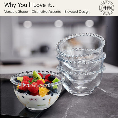 Fitz and Floyd Beaded Glass Prep, Dip, Dessert, Fruit, Candy Bowls, Set of 4, 5.25 inch