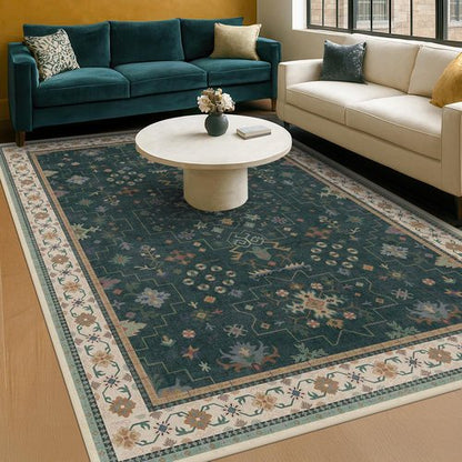 Hazo Haus Dark Green Oushak 5x7 Area Rug - Modern Vintage Boho Floral Design, Washable Non-Slip for Living Room