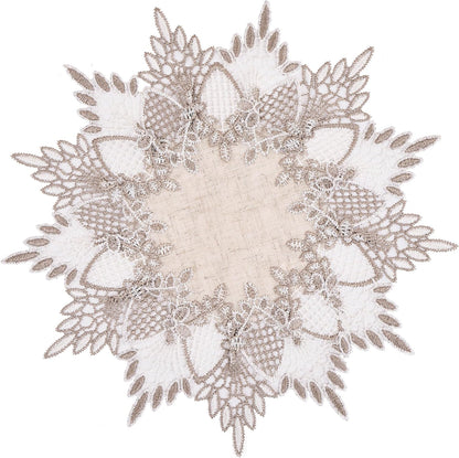 11 inches White Linen Doily Round Neutral Earth Tones Beige Lace Coffee Table Topper Dresser Scarf Place Mats