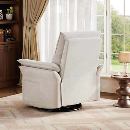 GAOMON Swivel Rocking Recliner Chair, Manual Leather Recliner Glider with Lumbar Support & Padded Armrest, Comfortable Rocker Nursery Single Sofa for Living Room and Bedroom (Cream)