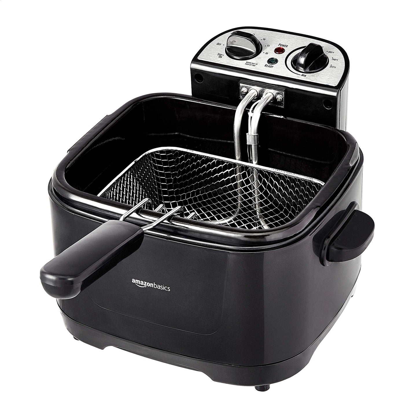Amazon Basics 2.1-Qt (2.0L) Electric Deep Fryer with 8-Cup Oil Capacity, Adjustable Temperature Control, Timer, Easy Draining Removable Basket, Viewing Window, 1500W, Black