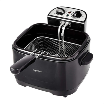 Amazon Basics 2.1-Qt (2.0L) Electric Deep Fryer with 8-Cup Oil Capacity, Adjustable Temperature Control, Timer, Easy Draining Removable Basket, Viewing Window, 1500W, Black