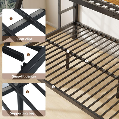 Feonase Bunk Beds Twin Over Full Size, Heavy Duty Metal Bunk Beds with Safety Guardrail & Ladders, Steel Loft Bed Frame for Teens and Adults, Apartment or Dorm, Noise Free & Easy Assembly, Retro