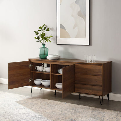 Crosley Furniture Teagan Mid Century Record Storage Sideboard Buffet Cabinet, Brown Oak
