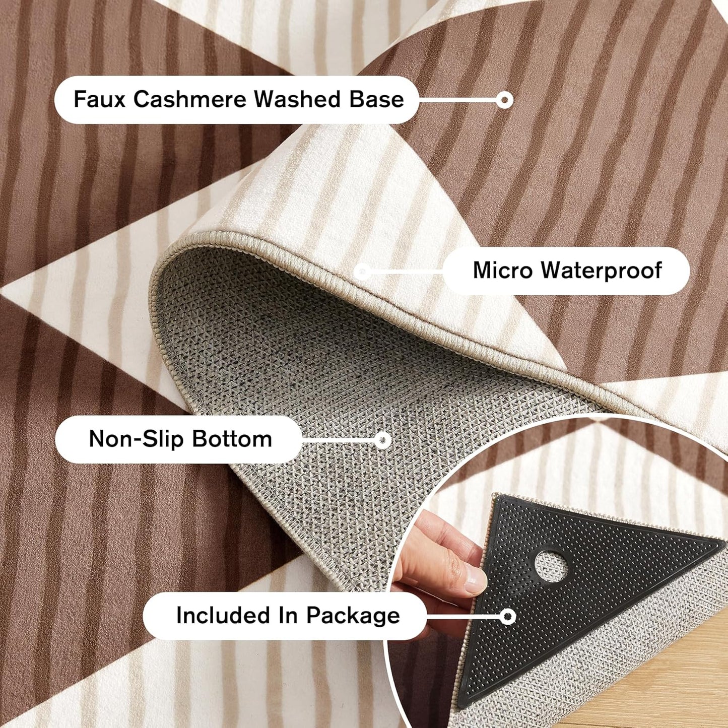 5x7 Washable Checkered Rugs for Bedroom, Brown and White Area Rug for Living Room, Geometric Faux Wool Carpet for Kids