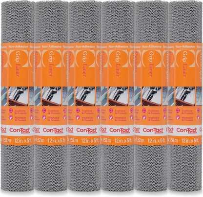 Con-Tact Brand Grip Classic Shelf Liner - Non-Adhesive Drawer Liner, Multi-Purpose Design, 12" x 5', Pack of 6