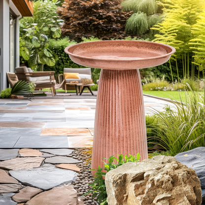 Sunnydaze Gleeful Garden 23" Iron Pedestal Bird Bath for Outside - Modern Shallow Basin Birdbath for Outdoors with UV-Protected Rust-Resistant Finish for Patio, Garden, Yard Decor - Canyon Clay Glaze