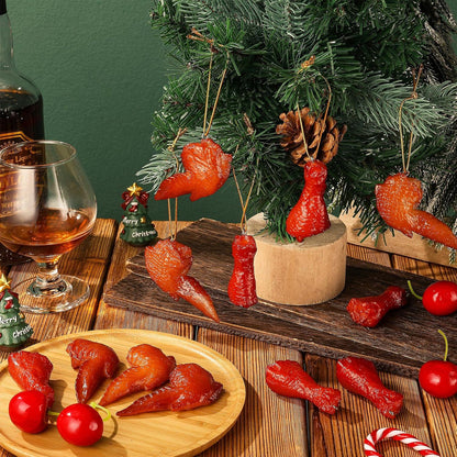 12 Yinder Pcs Christmas Chicken Wing Ornaments, Chicken Wing Food Ornaments for Christmas Tree Hanging Fried Fake Leg