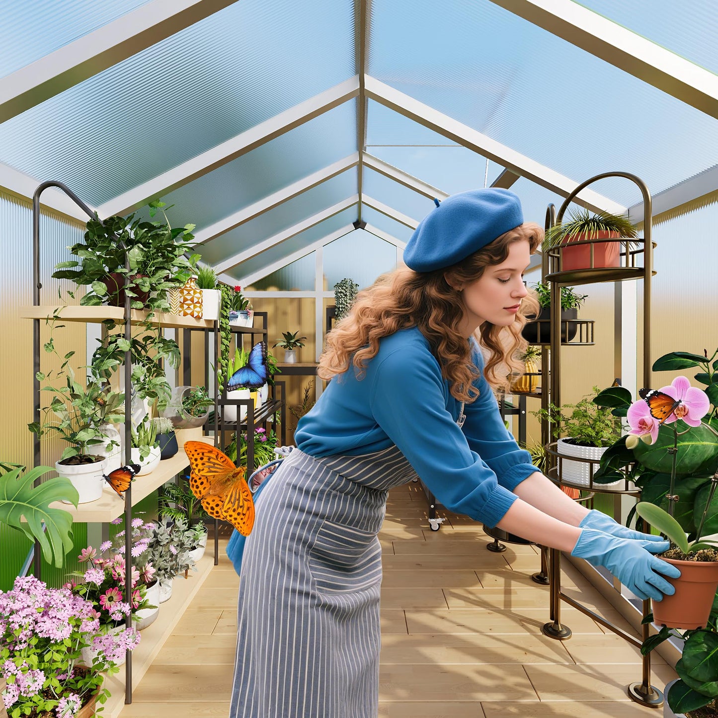 6×8 FT Greenhouse, Large Walk in Greenhouses for Outdoors and Garden Planting, Polycarbonate Greenhouse with Enhanced Aluminum Frame, Green Houses with Quick Setup Structure and Roof Vent, Silver