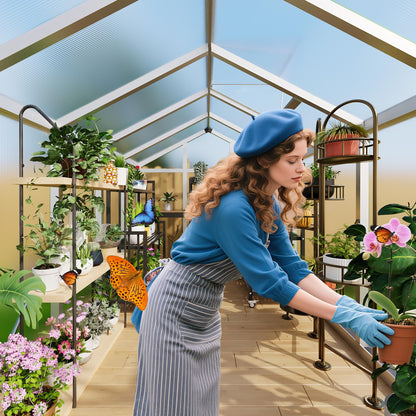6×8 FT Greenhouse, Large Walk in Greenhouses for Outdoors and Garden Planting, Polycarbonate Greenhouse with Enhanced Aluminum Frame, Green Houses with Quick Setup Structure and Roof Vent, Silver