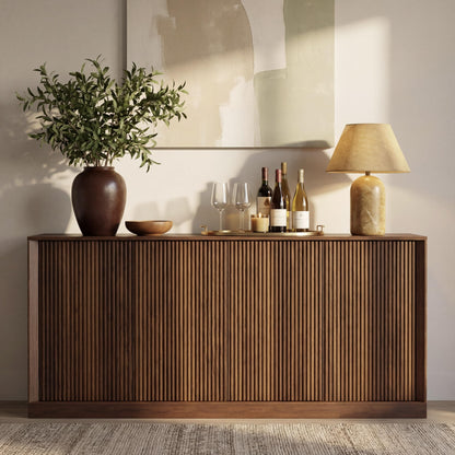 Yaxuordev 63" Sideboard Buffet Cabinet - Black Walnut with Wave Pattern Doors | Mid-Century Modern Credenza Storage for Dining Room, Living Room, Kitchen | TV Stand Console Coffee Bar