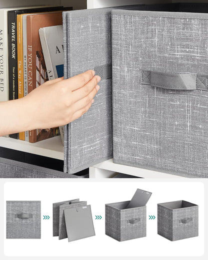 SONGMICS Storage Cubes - 11-Inch Foldable Fabric Bins with Double Handles | Set of 6 in Cattail Gray