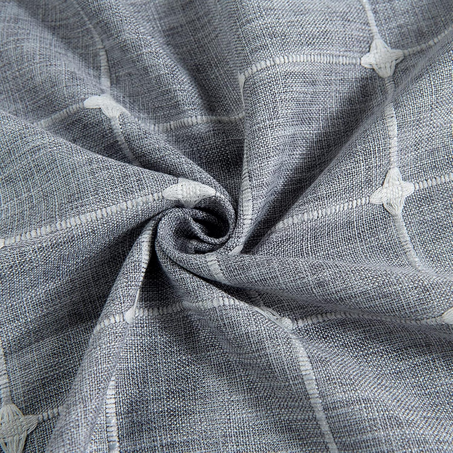 YoKii Boho Kitchen Curtains 36 Inch Length, Modern Farmhouse Cotton Linen Short Window Panel with Gingham Tassel