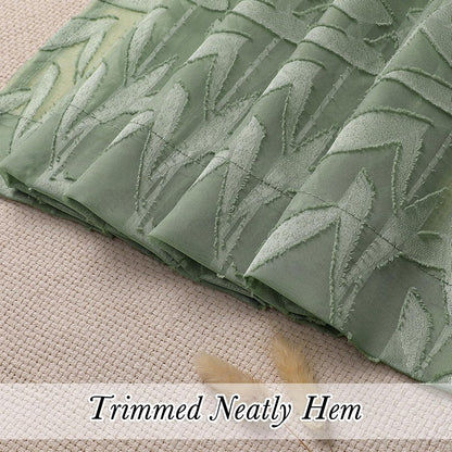 Leia 72 Inch Sheer Curtains Sage Green Panels Set of 2, Double Rod Pocket Window Living Room Curtain with Leaves, Light