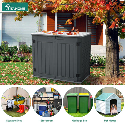 YITAHOME Outdoor Horizontal Storage Sheds w/o Shelf, Weatherproof Resin Tool Shed, Multi-Opening Door for Storage of Bike, Trash Cans, Garden Tools, 35 cu ft, Waterproof, Lockable, Dark Gray