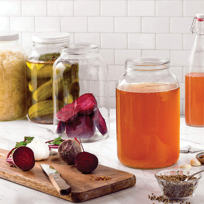 1 Gallon Glass Jar With Lid – 2 Pack Large Glass Jar With Airtight Metal Lids - USDA Approved BPA-Free Dishwasher Safe, Wide Mouth Sun Tea Jar, Gallon Mason Jar for Storage, Fermenting, And Brewing