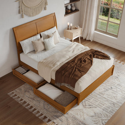 AFI, Andorra Queen Platform Bed with Panel Footboard & Storage Drawers, Light Toffee