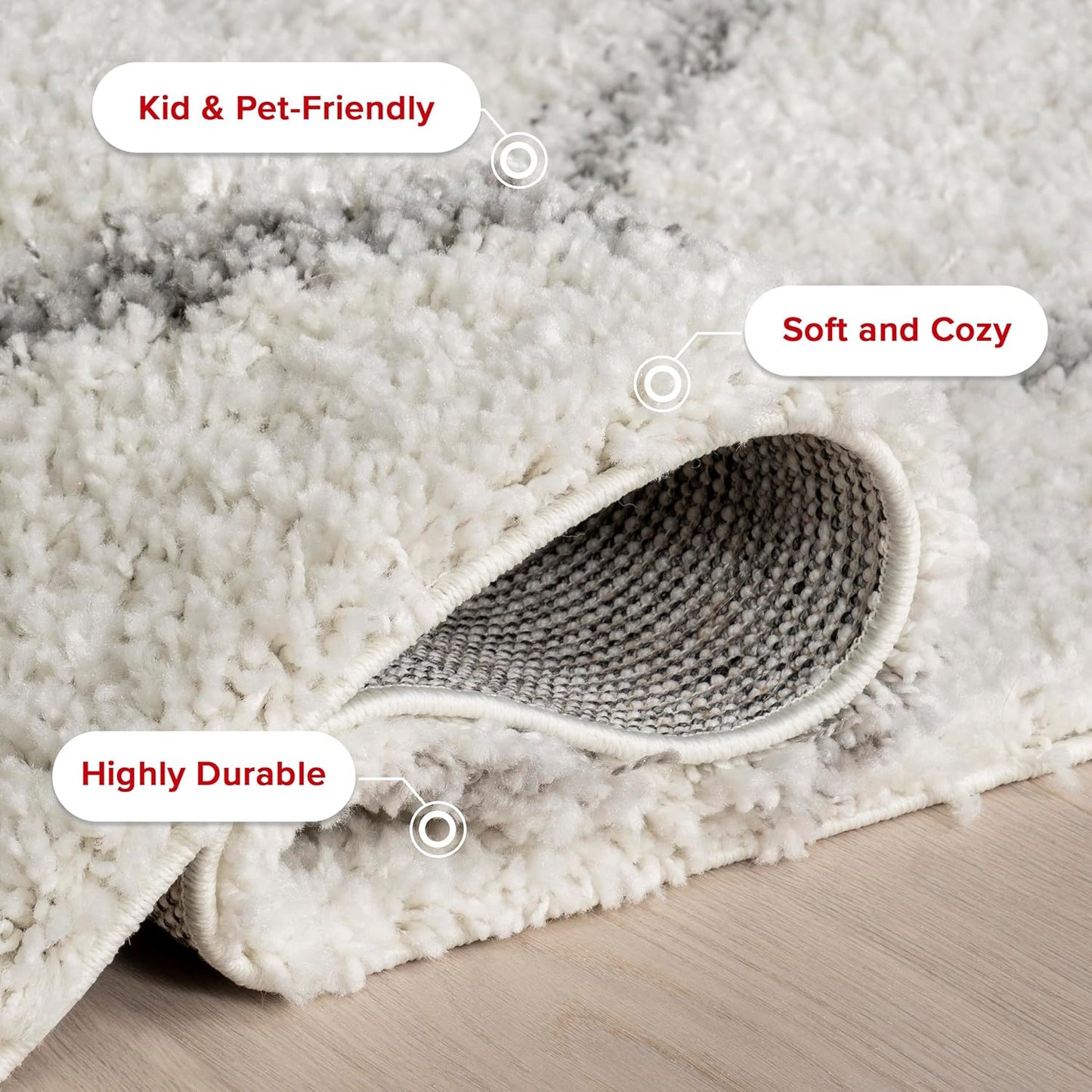 nuLOOM 2x3 Tess Moroccan Shag Area Rug, Modern/Contemporary White/Grey Accent Rug for Living Room, Bedroom, Nursery