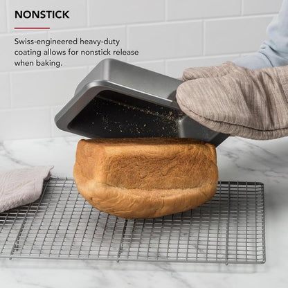 KitchenAid Nonstick Loaf Pan - Swiss Engineered Aluminized Steel, Dishwasher Safe, 9 x 5 Inch, Contour Silver