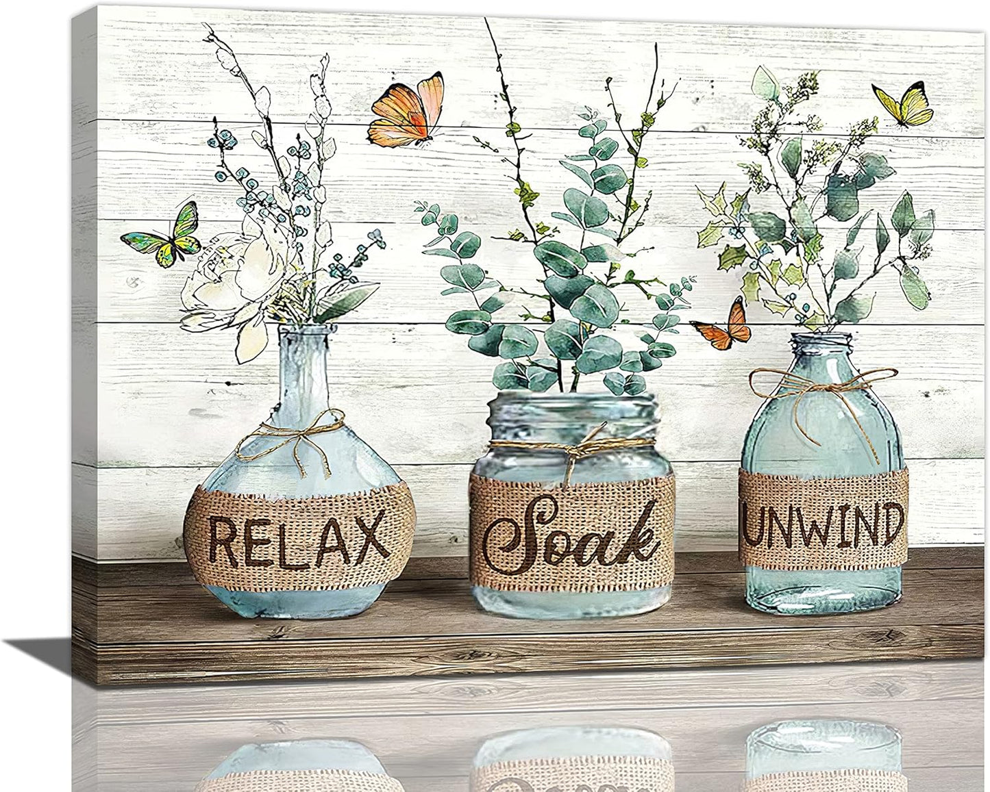 Tijuboni Farmhouse Bathroom Decor Wall Art - Rustic Botanical Pictures Canvas Print for 8''x12''