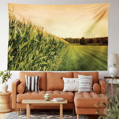Lunarable Country Tapestry, Cornfield Farmland Landscape Scenics, Fabric Wall Hanging Decor, 45" X 30", Peach Lime Green