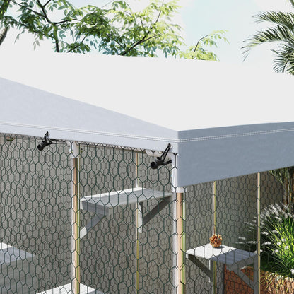 PawHut Catio Outdoor Cat Enclosure, 79" Large Walk-in Cat House with Waterproof Cover, Resting Box, 5 Jumping Platforms, Chicken Run Coop, Rabbit Hutch, Feral Cat Shelter Sloped Roof