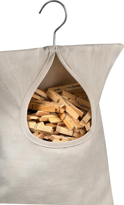 Handy Laundry Clothespin Bag - 11" x 15" - Holds 100 Medium-Sized Clothes Pins, Durable Canvas with Hook for Hanging
