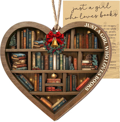 2025, Book Christmas Ornament Wooden Bookshelf Book Lovers Gifts Christmas Tree Decor, Just A Girl Who Loves Books