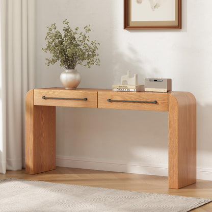 Christopher Knight Home Rulor Modern Console Table with Drawers, Wooden Narrow Console Table with Storage, Minimalist Narrow Entryway Table for Hallway, Behind The Couch, Living Room, Natural
