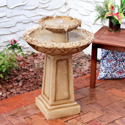 Sunnydaze Beveled Flower 28-Inch 2-Tier Outdoor Water Fountain - Backyard Water Feature & Bird Bath for Patio, Yard or Deck
