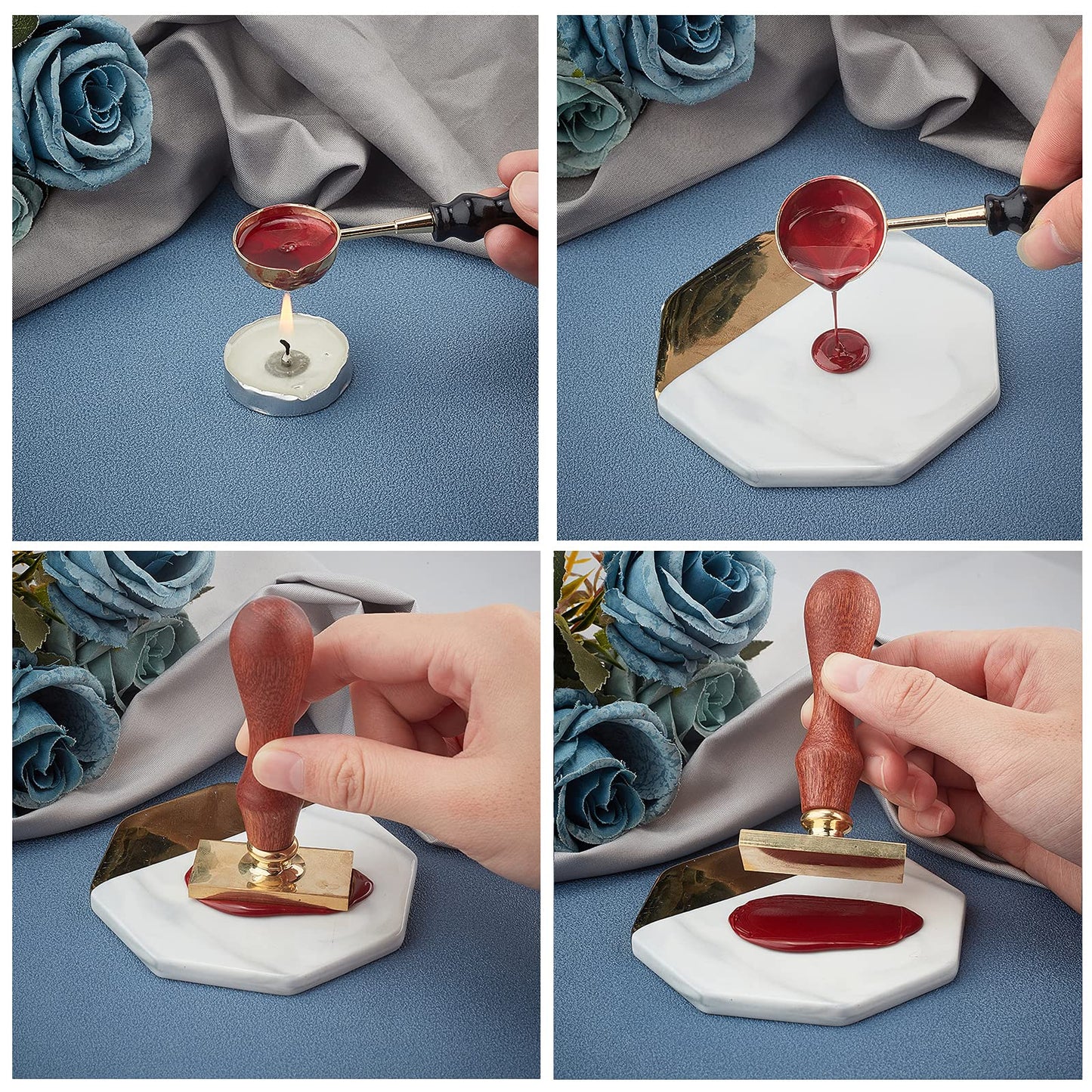 CRASPIRE Cherry Blossom Stars Wax Seal Stamp Rectangle Removable Brass Head with Wooden Handle for Wedding Invitations & Gift Wrap