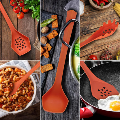 Heavy Duty Kitchen Utensils Set, 6 pc Nonstick Nylon, High Heat Resistant for Stovetop and Griddle, Orange