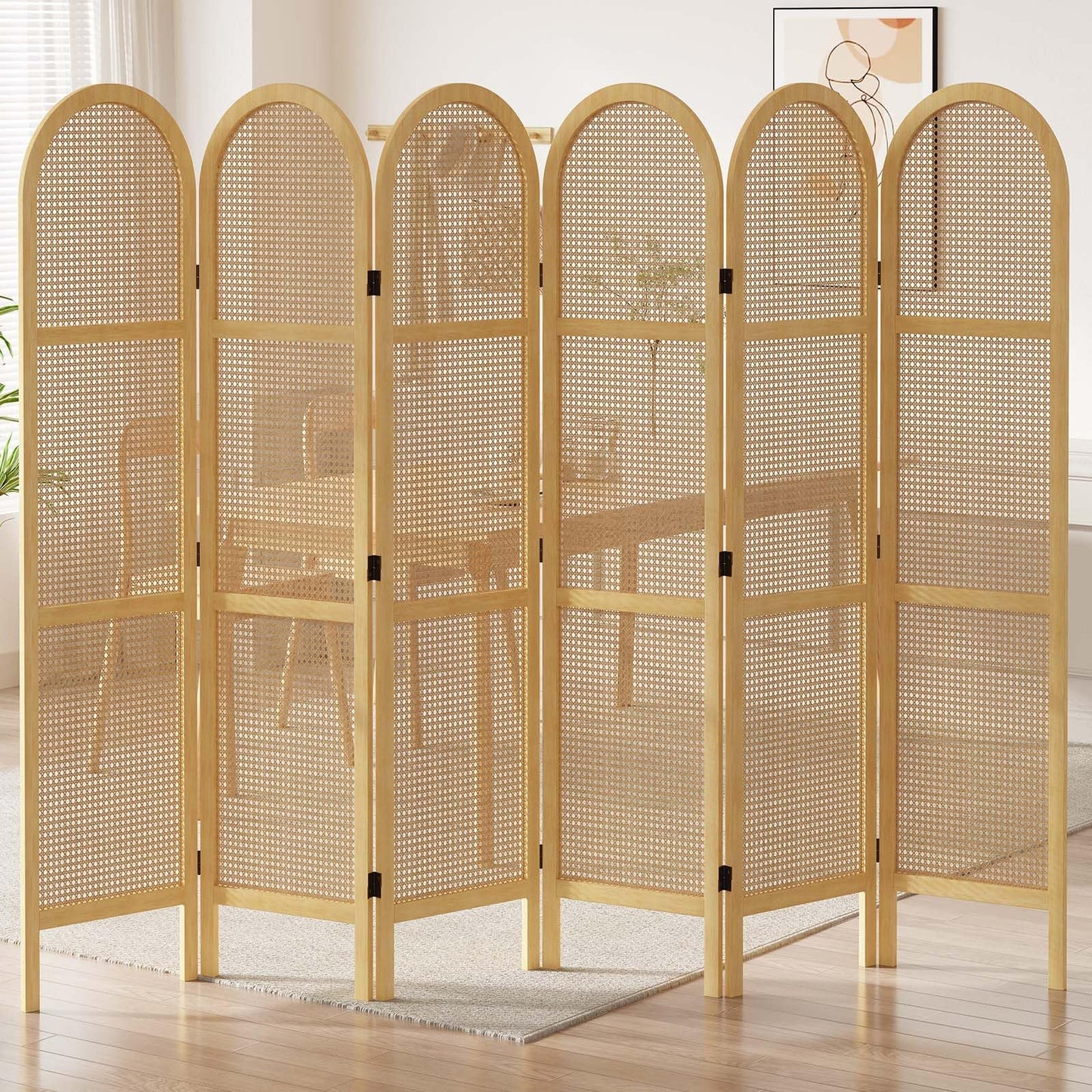 Svimi Room Dividers and Folding Privacy Screens, 5.6 Ft Double Hinged Rattan Partition Freestanding Wall Room Divider for Home - 6 Panels (Natural)