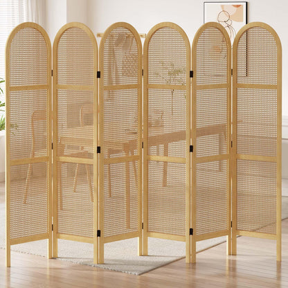 Svimi Room Dividers and Folding Privacy Screens, 5.6 Ft Double Hinged Rattan Partition Freestanding Wall Room Divider for Home - 6 Panels (Natural)