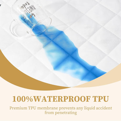 18'', Quilted Fitted Twin Mattress Pad Cover, Waterproof Mattress Protector, Deep Pocket Elastic Fits Up to Breathable