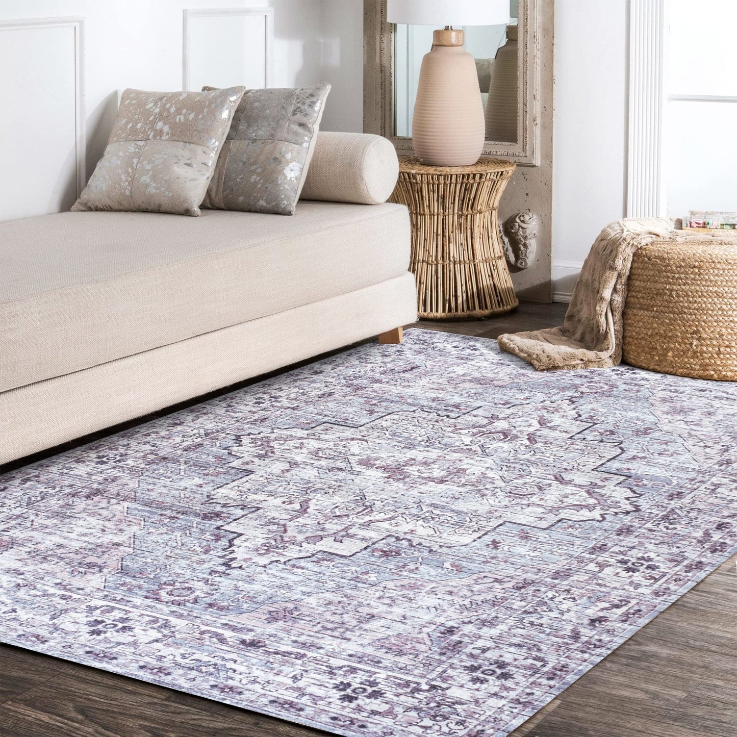 JONATHAN Y Machine Washable Gray/Purple Indoor Area Rug 3X5 ft, Didim Boho Medallion for Living Room, Bedroom, Kitchen, Office, Easy-Cleaning, High Traffic, Pet-Friendly, Non-Shedding (WSH102A-3)