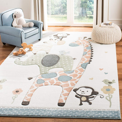 4' (CRK120A) SAFAVIEH Carousel Kids Collection Area Rug - Square, Ivory, Animal Design, Non-Shedding & Easy Care, Ideal