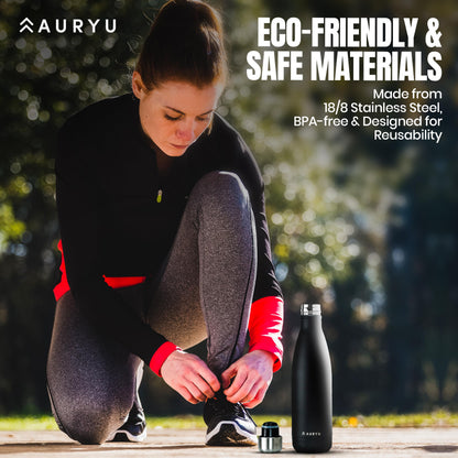 Auryu Best in Class Triple-Walled Insulated Stainless Steel Water Bottle, Keeps your Drinks Cold for up to 24 Hours and Hot for up to 12 Hours, Leak Proof, Make a Difference in the World, Black, 17oz