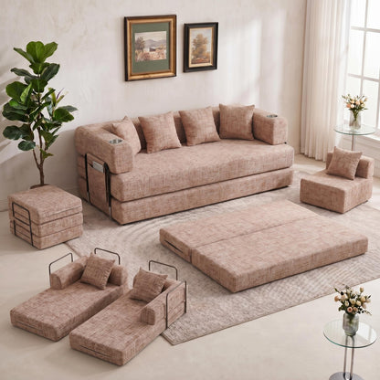 5-in-1 Convertible Sofa Bed Sleeper, 79" Corduroy Floor Couch with 4 Pillows, Boneless Deep Seat Futon Mattress, No Assembly, Modern Lounge Sofa for Living Room, Apartment, Small Spaces, Dark Gray