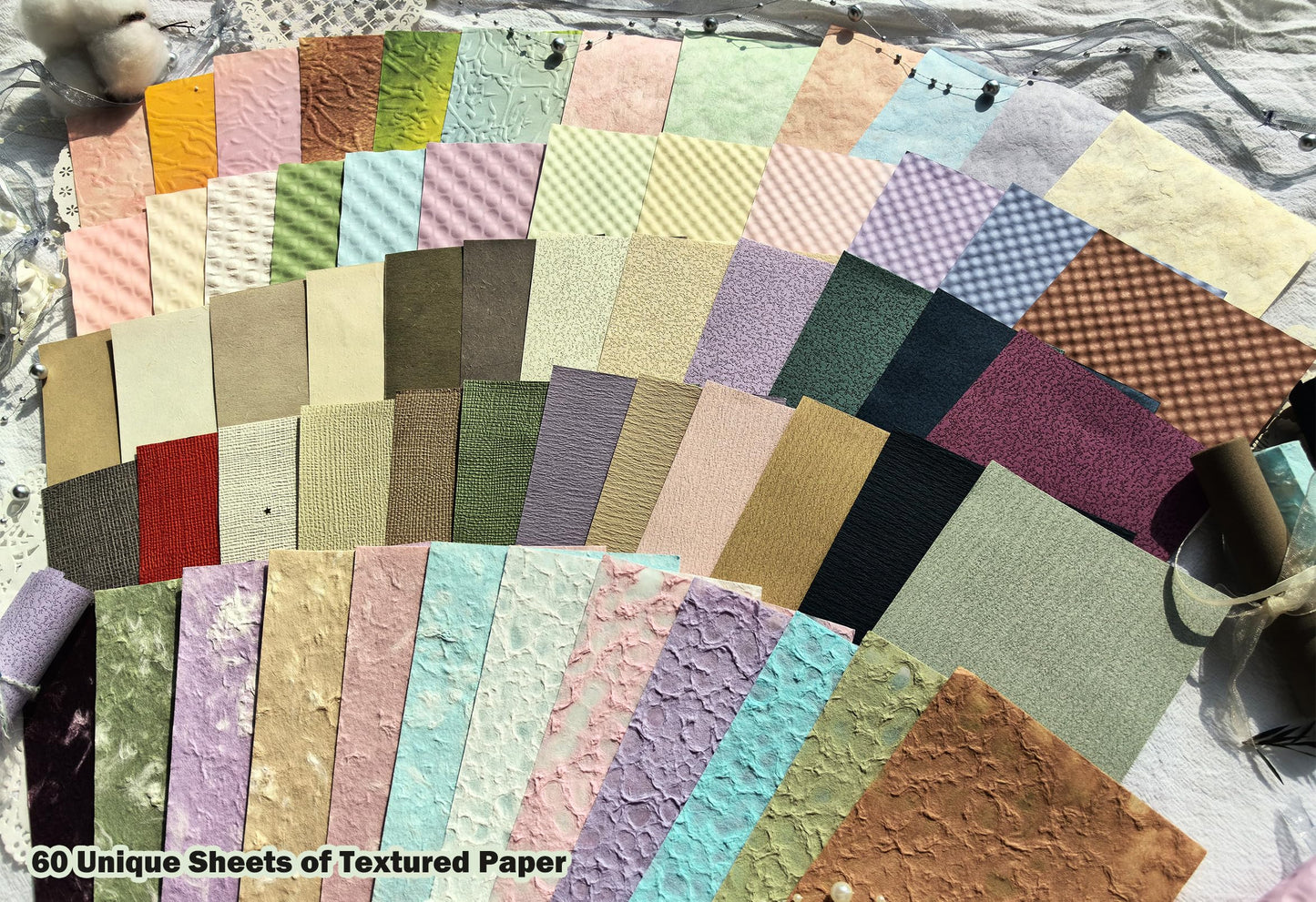 Flartmo 102 Sheets Textured Scrapbook Paper and Mesh Fabric Kit, 6 Pack Handmade Special Decorative Decoupage Paper for Scrapbooking Bullet Junk Journal Supplies Cards Crafts( 6 x 4 inches)