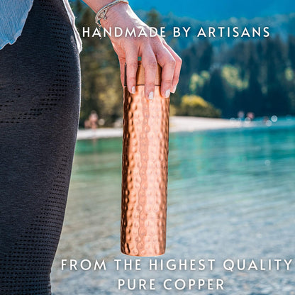Copper Water Bottle - 34oz Hammered Vintage Design, Handcrafted Ayurvedic Pure Copper Vessel for Drinking Water