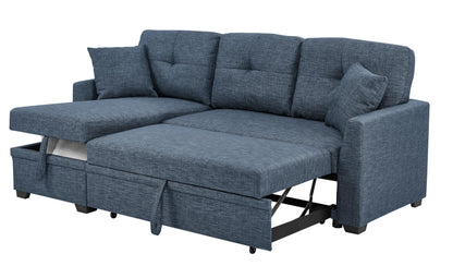 Ball & Cast 85" Convertible Sleeper Sofa Bed,Small Corner Sofa Sectional Couches for Living Room,Upholstered L Shaped Pull Out Couch Bed with Reversible Storage Chaise,Blue