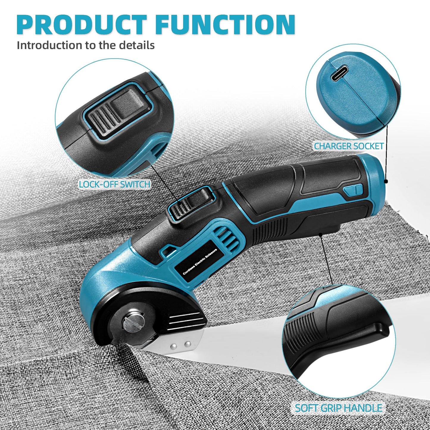 Tyimble 4V Cordless Electric Scissors Heavy Duty Cardboard, Fabric, Leather & Carpet Cutter with Brushless Motor & USB-C Charging, Includes 2 Tungsten Blades Tool Kit for DIY, Crafting, Industrial Use