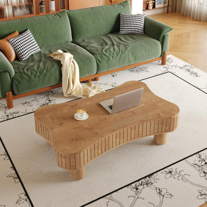 GDFStudio Zurnes Lift Top Coffee Table with Storage, 42" Accent Table for Living Room, Fluted Panel Hidden Storage, Silent Hydraulic Lift, Curved Corners, Easy Assembly, Light Brown